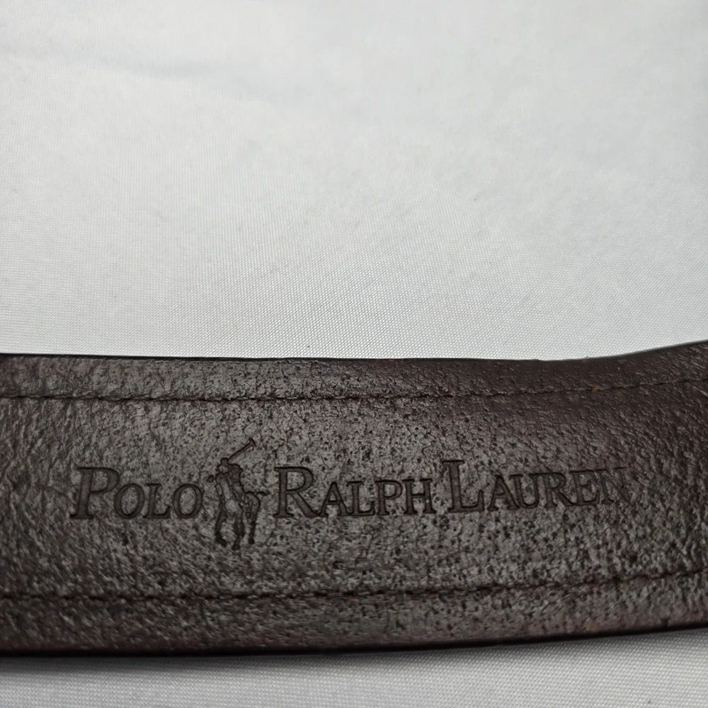 Polo Ralph Lauren Belt Mens 40 Brown Genuine Leather Brass Buckle Dress Logo
